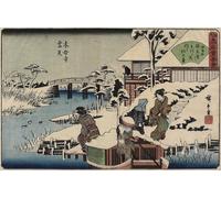PMEFGJDPE Famous Print Artwork Premium Artwork Snow Scene At Mokubo-ji Temple and the Restaurant Uekiya Uekiya by Utagawa Hiroshige Modern Canvas for Home Decor 60x90cm
