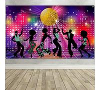 PMELCXD Disco Party Decorations Supplies, Large Fabric 70s 80s 90s Disco Fever Dancers Backdrop for Disco Theme Party, Vintage Let's Glow Crazy Shining Neon Night Birthday Photography Photo Booth