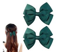 PMELCXD Green Hair Bows Clips, 2 x Bottle Green Grosgrain Hair Bows on Clip - 10 cm