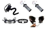 PMELCXD Women's Halloween Cat Costume Set - 6 Pieces Black Cosplay Includes Cat Ears, Mask, Gloves and Tail - Perfect for Carnival, Costume Party and Cosplay Events