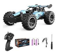 Pmgud Remote Control Car, 2.4GHz 1:18 Proportional 2WD 20+ km/h Hobby Offroad Monster RC Truck, Waterproof RC Truggy RTR Off-Road Toy Blue