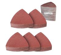 PMIQSA 100 PCS Delta-Triangle Sanding Sheets 180 Grits Hook and Loop Sander Pads 93 x 93 x 93 mm Detail Sander Pads for Grinding and Polishing Wood Metal
