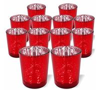 PMLAND Speckled Mercury Glass Votive Candle Tealight Holders - Bulk Pack of 12 Red