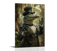 PMLBAOUS Country Crocodile Canvas Prints Wall Art Vintage Funny Animal Paintings for Living Room Bedroom Office Home Decorations Stretched And Framed Artwork Ready to Hang 08x12inch(20x30cm)