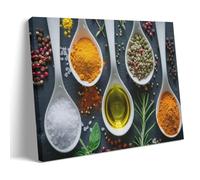 PMLBAOUS Spoon Seasoning Canvas Prints Wall Art Kitchen Spice Food Farmhouse Paintings for Living Room Bedroom Office Home Decorations Stretched And Framed Artwork Ready to Hang 08x12inch(20x30cm)