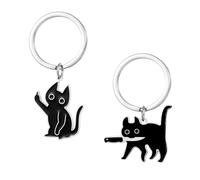 PmLwakiR 2 PCS Cute Black Cat Keychain Zinc Alloy Funny Cat Key Ring Adorable Cat Keyring Charming Gift for Girls Boys Women Cat Lovers 2 Unique Cat Shapes