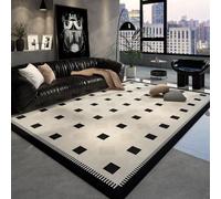 Pmnadfdag Rugs Living Room Large 200 x 290 cm Soft Short Pile Non Slip Resistant Washable Carpet for Entryway Bedroom Bedside Living Room Modern geometric squares black beige