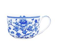 PMNING 25 Ounce Soup Bowls with Handles Bone China Soup Mug with Handles Flora Soup Cup Large Soup Bowl for Coffee Cereal Oatmeal Latte (Blue and White)