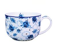 PMNING 25 Ounce Soup Bowls with Handles Bone China Soup Mug with Handles Flora Soup Cup Large Soup Bowl for Coffee Cereal Oatmeal Latte (Blue)