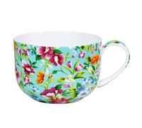 PMNING 25 Ounce Soup Bowls with Handles Bone China Soup Mug with Handles Flora Soup Cup Large Soup Bowl for Coffee Cereal Oatmeal Latte (Green)