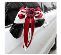 Pmnzdy Set of 4 Car Bows Silk Flower Simulation Flower Bow Car Decoration Car Door Handle Strip Rear View Mirror Wedding Chair Back for Church Wedding Car Wedding Funeral Party Decoration Red