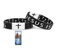 Pmormyy Daily Bible Verse Jesus is King Bracelet, Christian Jesus Wearable Bracelet Wristband for Women Men Black