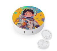 pmoyh Boy Space Cosmonauts Contact Lens Case with Mirror Contact Lens Holder Box Container Soak Storage Kit 8x8cm