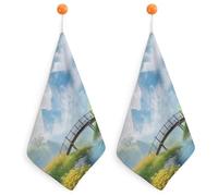 pmoyh Cloud Flower Bridge Kitchen Hand Towel 2Pcs Hand Towel Microfiber Hanging Face Towel for Bathroom 30x30cm