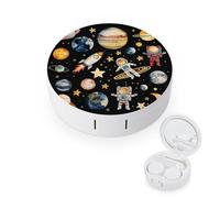 pmoyh Planet, Space, Rocket Contact Lens Case with Mirror Contact Lens Holder Box Container Soak Storage Kit 8x8cm