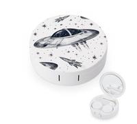 pmoyh Space Stars Rockets Contact Lens Case with Mirror Contact Lens Holder Box Container Soak Storage Kit 8x8cm