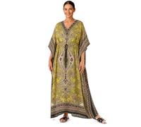 PMOYO Women Kaftan Tunic Long Caftan, Bohemian Design Maxi Dress Kimono Style, V-Neck Drawstring Waist Party Dress, Loungewear, Holidays Nightwear, Beach Cover Up Free Size (Yellow)