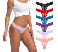 Pmrxi Pack 6 Seamless Lace Thongs for Women Plus Size Breathable Panties Low Rise T-back Stretch Cotton No Show Underwear, 6 Pcs Light Thongs, 4XL