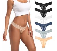 Pmrxi Pack 6 Seamless Lace Thongs for Women Plus Size Breathable Panties Low Rise T-back Stretch Cotton No Show Underwear, 6 Pcs Dark Thongs, 4XL