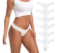 Pmrxi Pack 6 Seamless Lace Thongs for Women Plus Size Breathable Panties Low Rise T-back Stretch Cotton No Show Underwear, 6 Pcs White Thongs, M