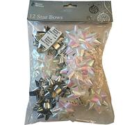 PMS 12PC ASST STAR BOWS HOLGRAPHIC/METALLIC SILVER & WHITE