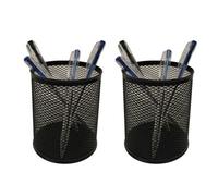 PMS 2X Black Mesh Pen Pot Holder Round Desk Tidy Desktop Stationery Organiser 8 X 9.5Cm