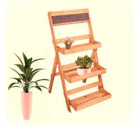 PMS 3 Tier Wooden Plant Pot Stand Folding Garden Display Etagere Shelf Planting Rack
