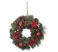 PMS 30cm Christmas Wreath with Pinecones and Baubles - Traditional Festive Wreath for Doors, Walls, and Seasonal Displays