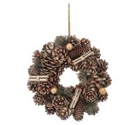 PMS 30cm Christmas Wreath with Pinecones and Gold Balls - Traditional Decorative Wreath for Doors, Walls, and Festive Displays