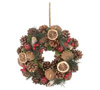 PMS 30cm Christmas Wreath with Pinecones, Berries, Cinnamon and Orange Peel - Rustic Festive Wreath for Doors and Seasonal Displays