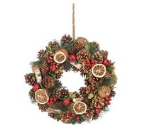 PMS 38cm Christmas Wreath with Pinecones, Berries, Cinnamon and Orange Peel - Rustic Festive Wreath for Doors and Seasonal Displays