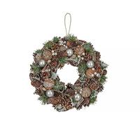 PMS 38cm Holly Leaf Wreath with Pinecones, Silver Balls and Frosting - Elegant Festive Wreath for Doors and Seasonal Displays