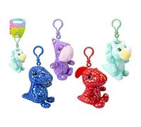 PMS 453395 Shiny Dino Plush Clip-On-12cm (1 Pc) -Assorted Colors, Multicolor