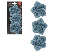 PMS 513488B Clip-On Glitter Flowers | Ice Set of 3 Accessory, Blue,Rose