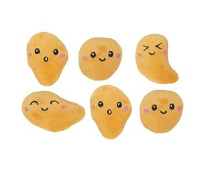 PMS 6 Piece Chicken Nugget Plushies Pack in Takeaway Box, 11cm Soft Toy Set, Brown Polyester Novelty Gift Plush Food-Themed Toys with Happy Little Faces