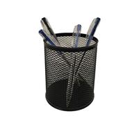 PMS Black mesh pen holder - round pen pot desk organiser - multifunctional desktop stationery pen pencil organiser for home school office - 8cm x 9.5cm.