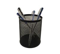 PMS Black mesh pen holder - round pen pot desk organiser - multifunctional desktop stationery pen pencil organiser for home school office - 8cm x 9.5cm.