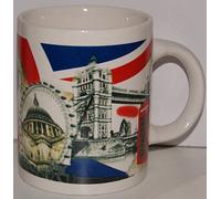 PMS Ceramic White Cylindrical Reusable Travel Mug - London Souvenir Mug