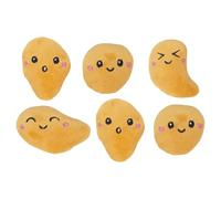 PMS 6 Piece Chicken Nugget Plushies Pack in Takeaway Box, 11cm Soft Toy Set, Brown Polyester Novelty Gift Plush Food-Themed Toys with Happy Little Faces