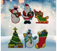 PMS Christmas Wall Decorations 6 Cute Santa Snowman Tree Stocking Glitter Card Decorations