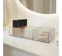 PMS Clear acrylic make up tray cosmetic holder - 3 compartment cosmetic organiser storage unit - makeup storage - compact tabletop makeup organiser.