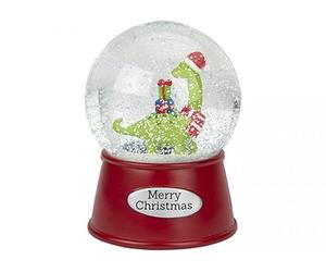 PMS Dinosaur Water Globe with Wind Up Music - 10cm Musical Snow Globe Featuring Festive Brontosaurus Design - Fun Christmas Ornament & Seasonal Decoration