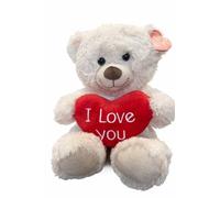 PMS 60cm Valentines Teddy Bear Large Cream Plush Soft Toy with I Love You Heart - Big Cuddly Stuffed Bear Gift for Girlfriend Wife Partner Her Him Anniversary Birthday Romantic Valentines Day Present
