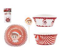 PMS Elves Behaving Badly Christmas Cupcake Set Baking Decoration Cute Kids 12 Cake Toppers and Cases Elf