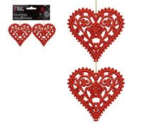 PMS Glitter Collection Christmas Tree Decoration - 2 Pk Heart Red