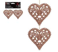 PMS Glitter Collection Christmas Tree Decoration - 2 Pk Heart Rose Gold