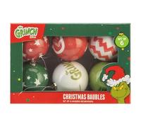 PMS Grinch Baubles 75mm Pack of 6 - Official Licensed Christmas Tree Baubles - Assorted Shiny Finish Designs Featuring The Grinch - Fun Festive Seasonal