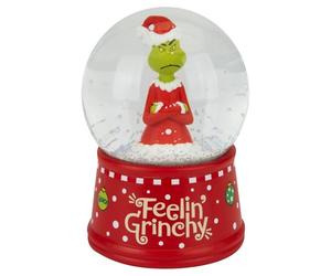 PMS Grinch Resin Snow Globe 10cm - Official Licensed Festive Decoration with “Feeling Grinchy” Base - Collectable Christmas Ornament with Glittering Snow Effect - Seasonal Display Piece