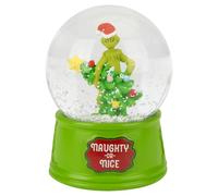PMS Grinch Resin Snow Globe 8cm - Official Licensed Decoration with “Naughty or Nice” Base - Collectable Christmas Ornament Featuring The Grinch - Glitter Snow Effect