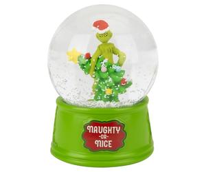 PMS Grinch Resin Snow Globe 8cm - Official Licensed Decoration with “Naughty or Nice” Base - Collectable Christmas Ornament Featuring The Grinch - Glitter Snow Effect